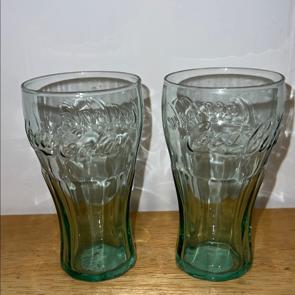 Coca Cola Embossed Green Glass Pair